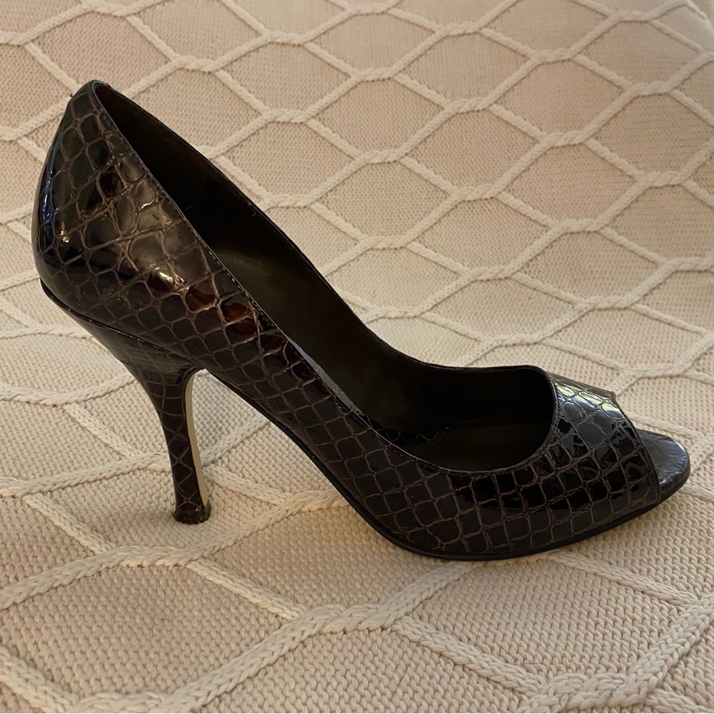 Enzo Angiolini Brown Patent Leather Pumps Heels Croc Classic Sexy Formal Work